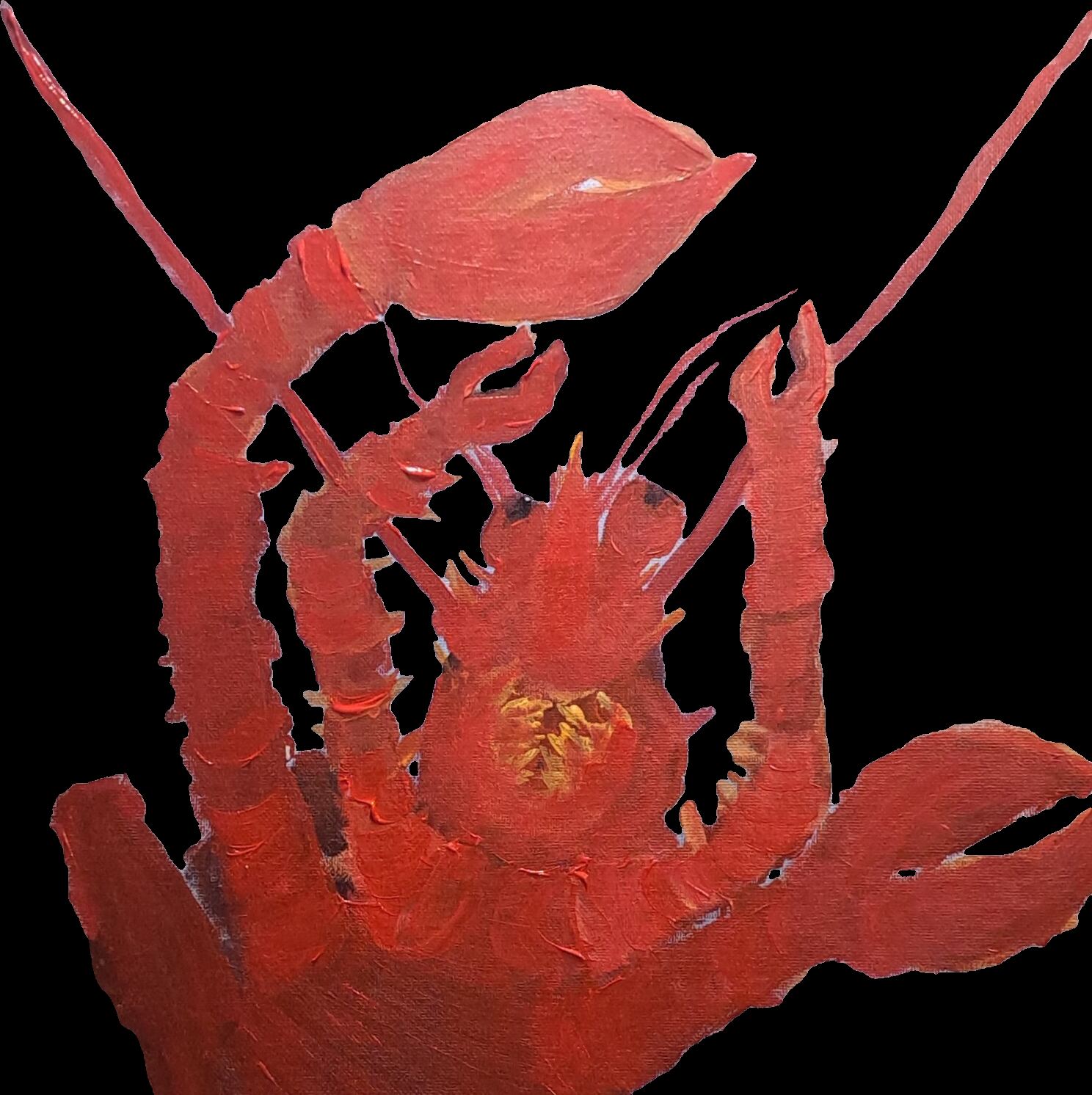 Oil painting of a red lobster on a plain white background